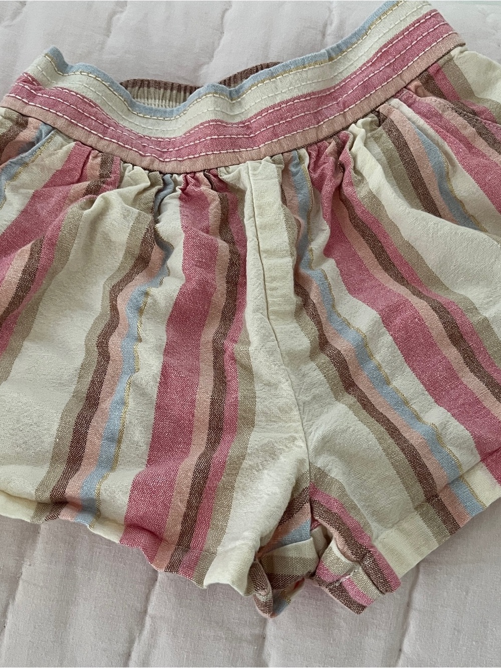 Janie and Jack Striped Shorts in Cream, Pink, Brown and Blue
